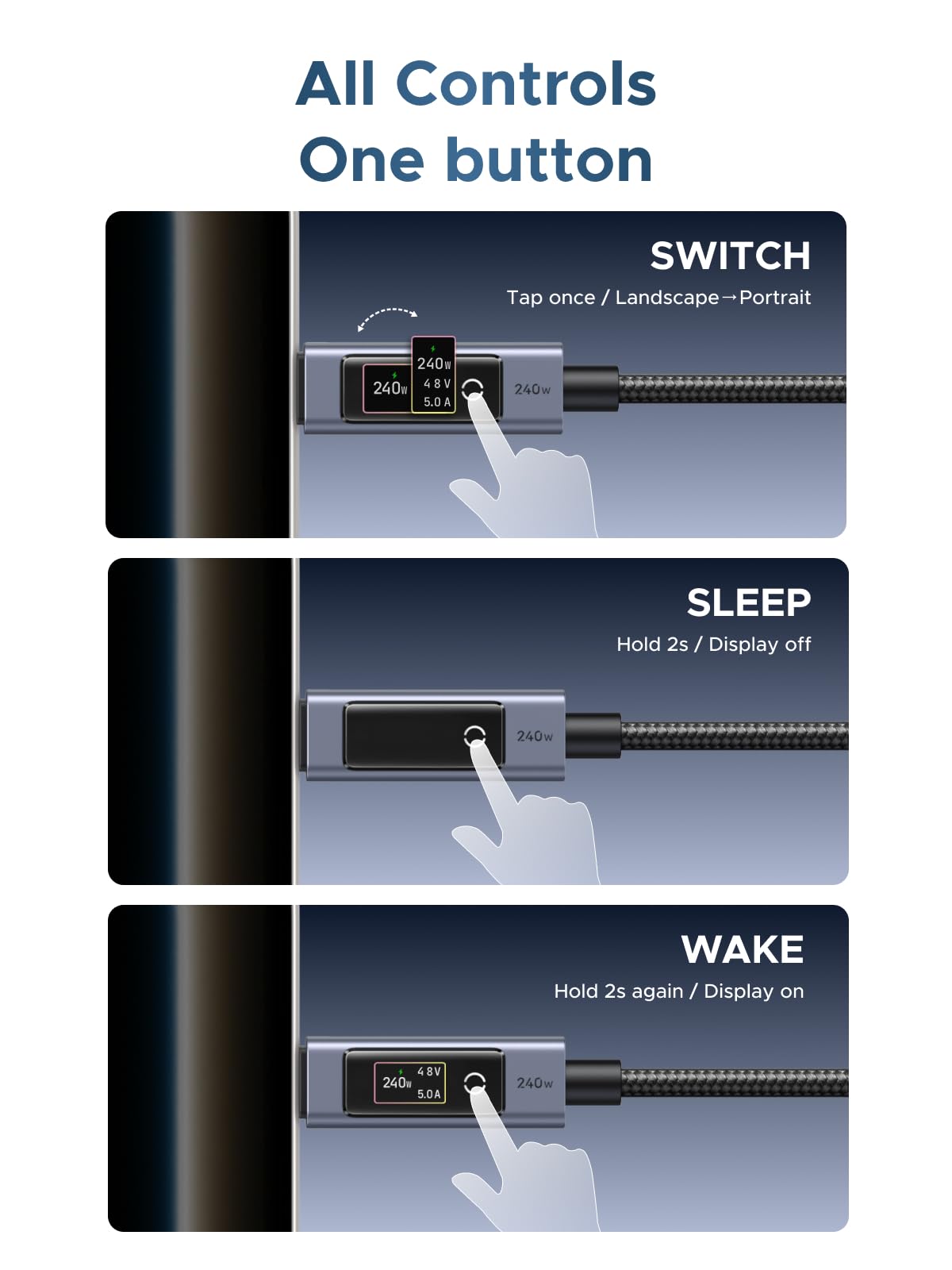 Nexode 240W USB C to USB C Cable with TFT Smart Display, 6.6FT