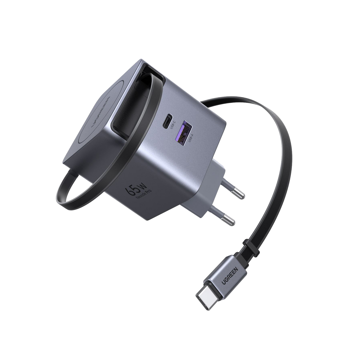 UGREEN Nexode Pro 65W 3 Port Şarj Cihazı (Geri Çekilebilir Kablolu)