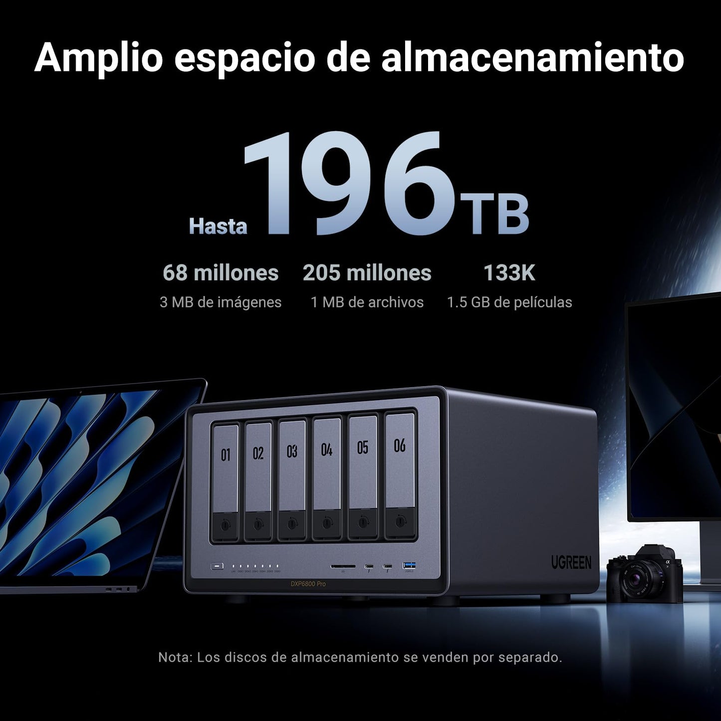 UGREEN NASync DXP6800 Pro, NAS de escritorio de 6 bahías, CPU Intel i5 1235u de 10 núcleos