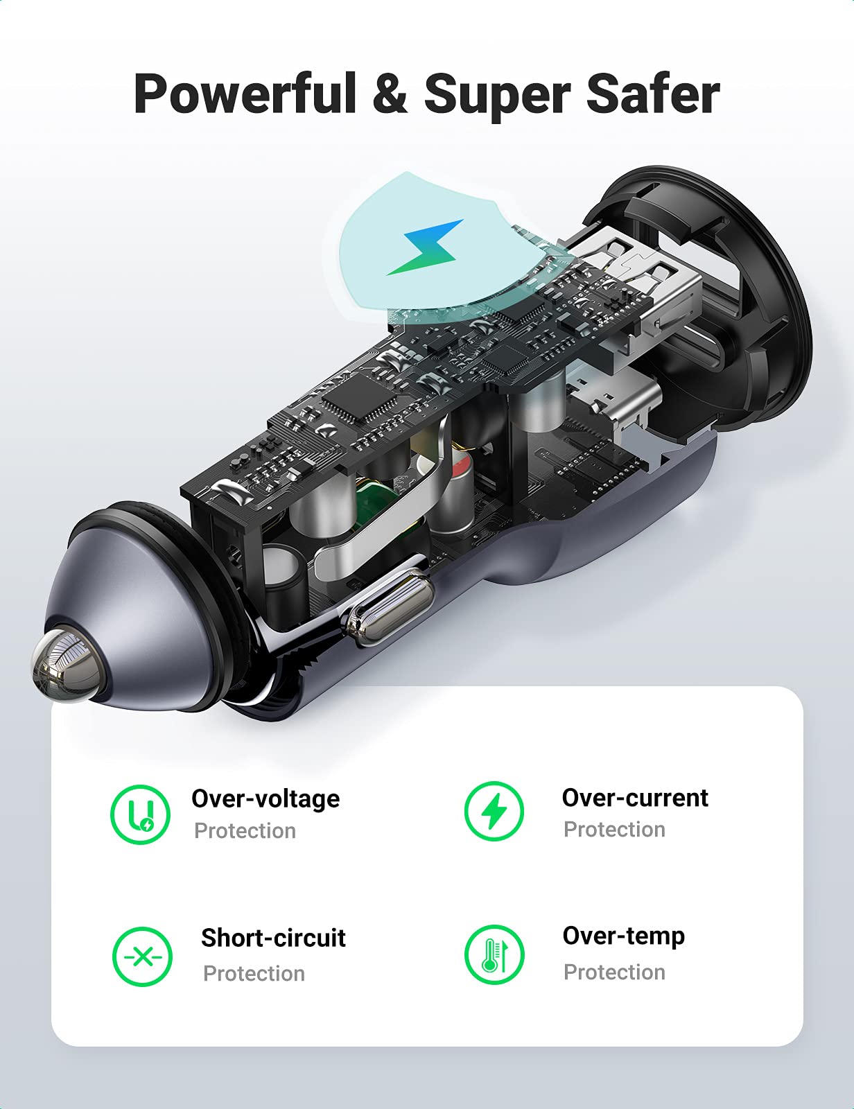 UGREEN 52.5W Alüminyum Gövdeli Araç Şarj Cihazı