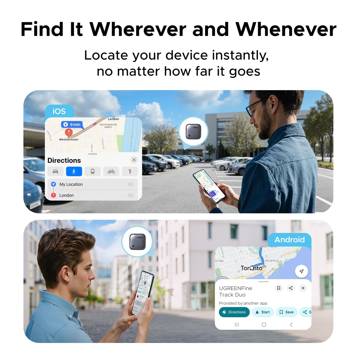 UGREEN FineTrack Duo for iOS or Android, Dual System USB-C Rechargeable