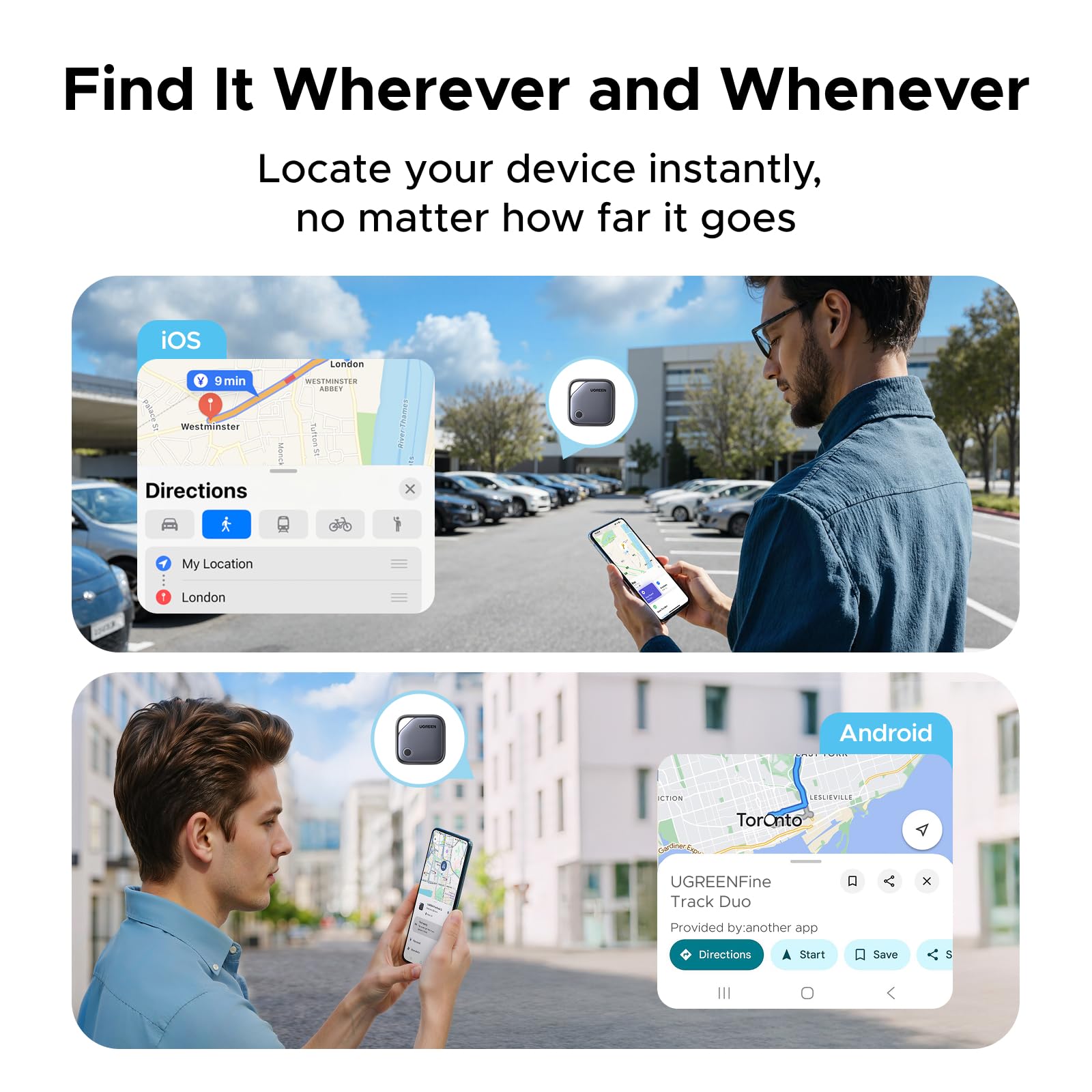 UGREEN FineTrack Duo for iOS or Android, Dual System USB-C Rechargeable