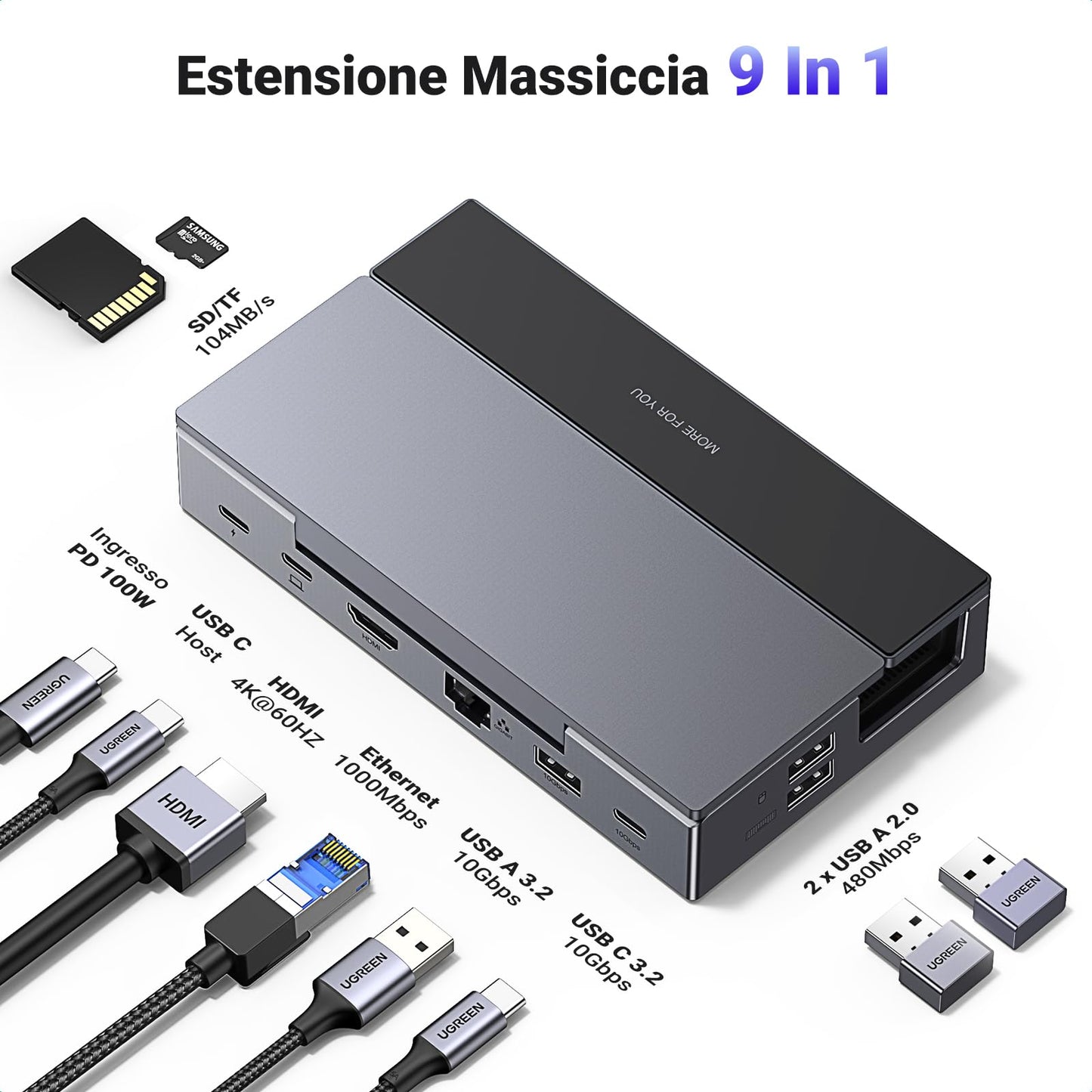 UGREEN Hub USB C HDMI 4K 60Hz Dock Steam Deck ROG Ally Adattatore Type C 3.2 10Gbps