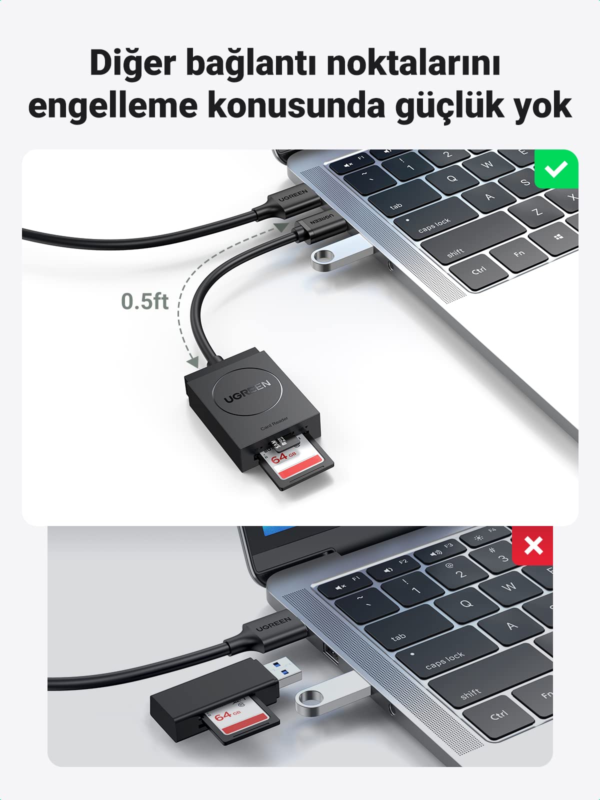 UGREEN 2’si 1 Arada USB 3.0 Kart Okuyucu