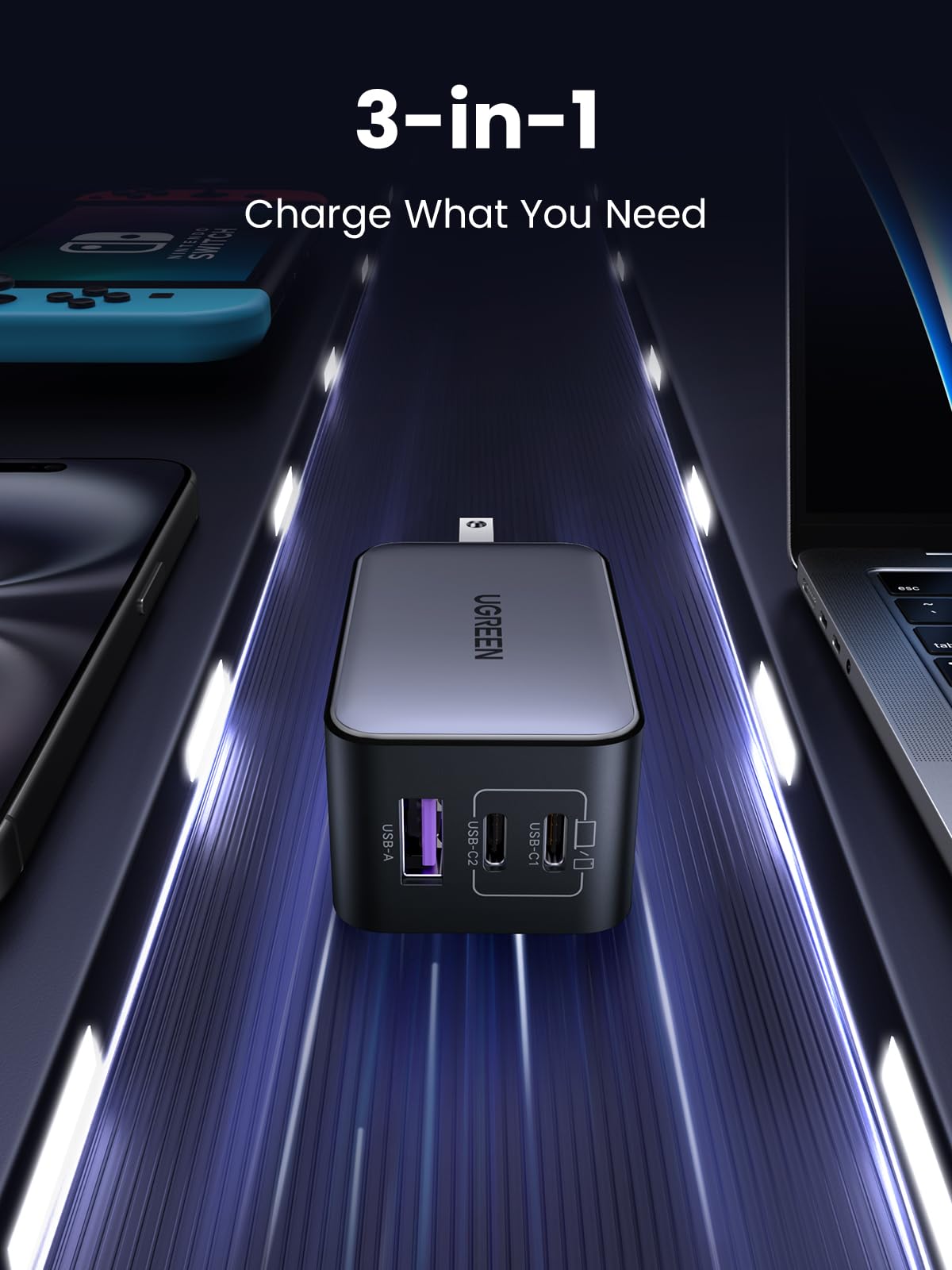 Củ Sạc Nhanh UGREEN Nexode GaN 3 cổng 65W