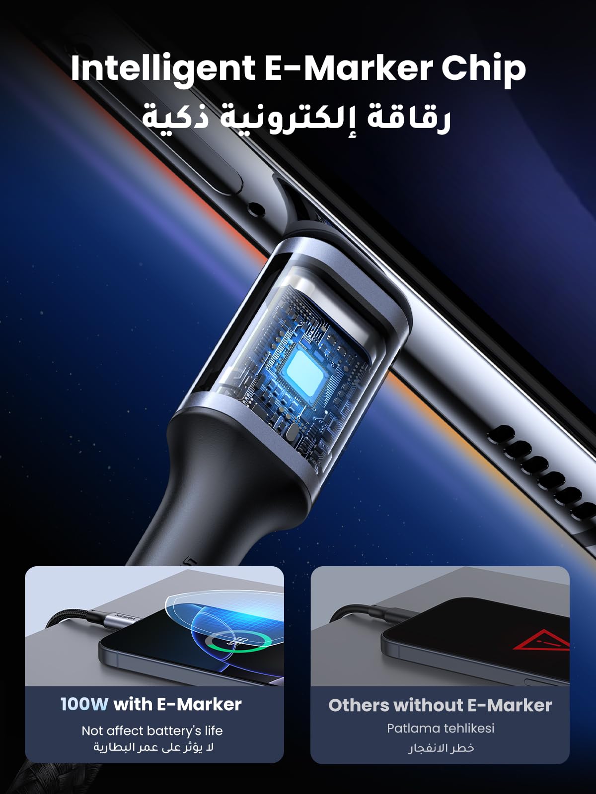 UGREEN كابل USB-C بقدرة 100 واط بطول 2 متر مضفّر