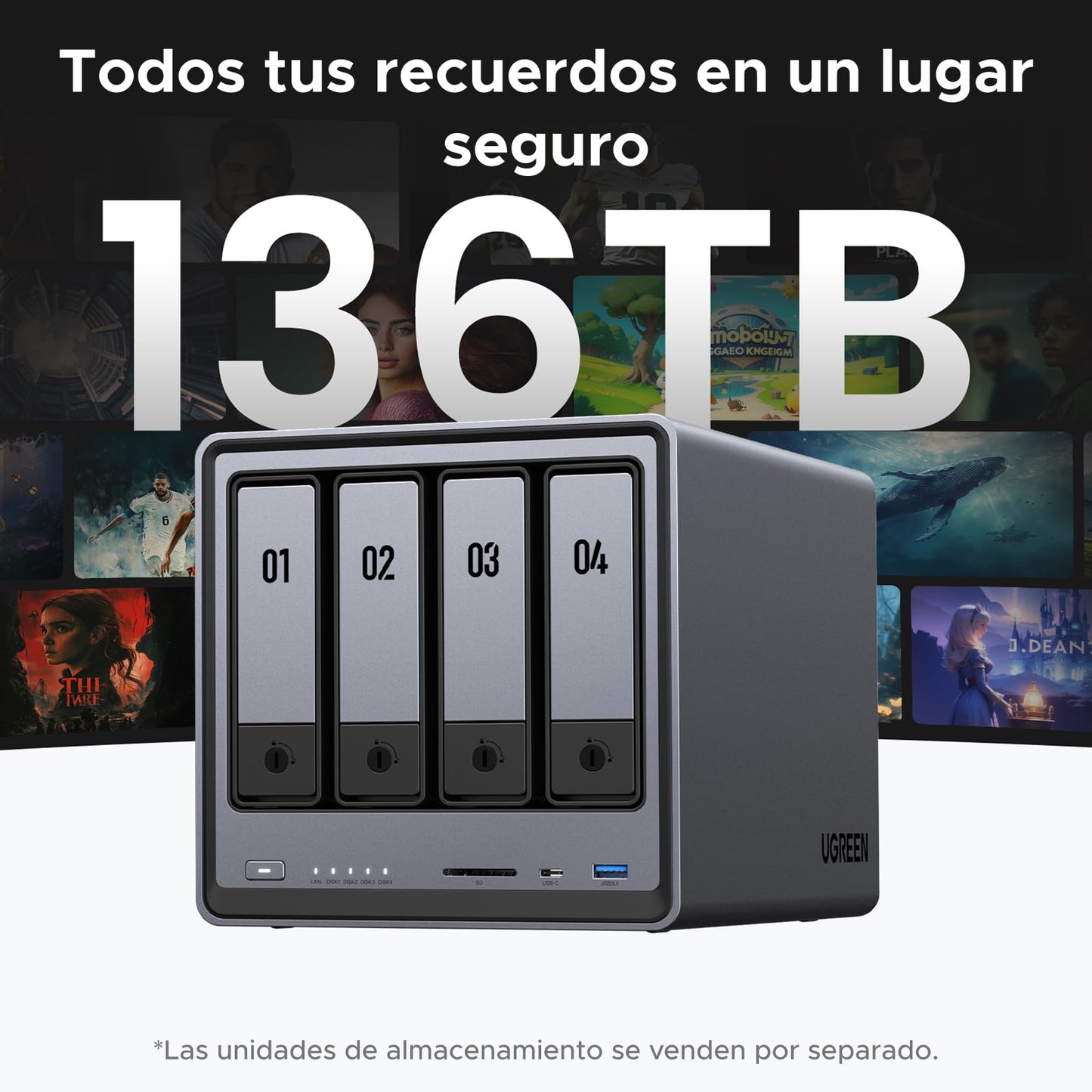 UGREEN NASync DXP4800, NAS de escritorio de 4 bahías, CPU Intel N100 de cuatro núcleos