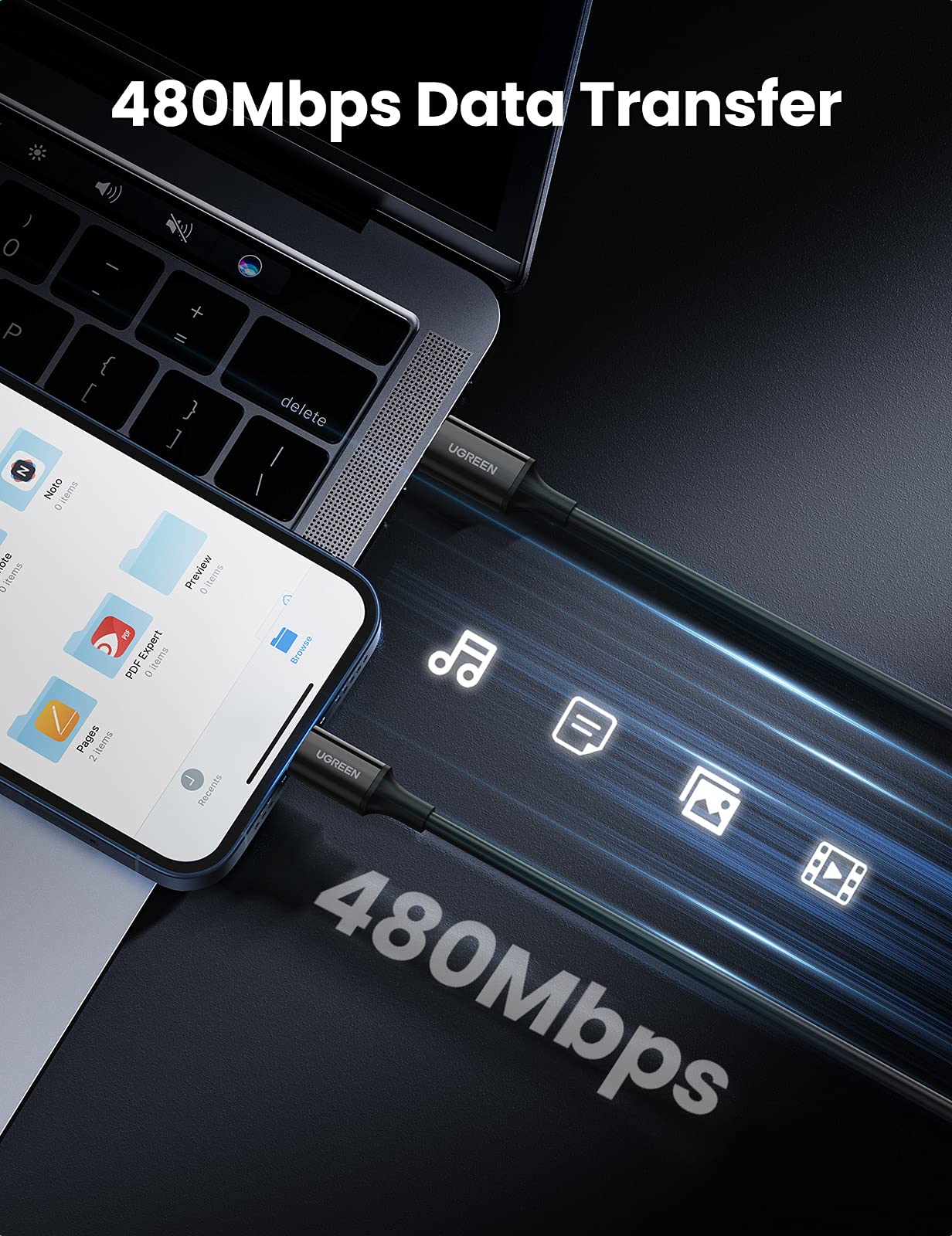 UGREEN USB-C’den Lightning’e Kablo (Nikel Kaplama, ABS Gövde)