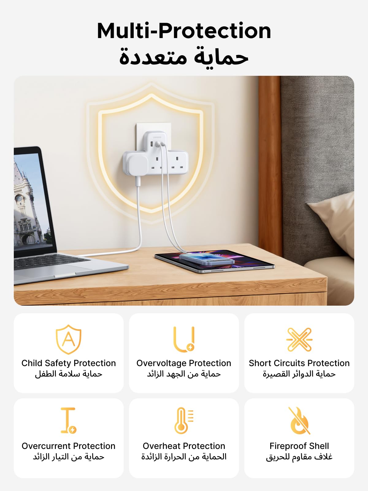 UGREEN Power Strip 6 in 1 White (3AC, 2A1C)