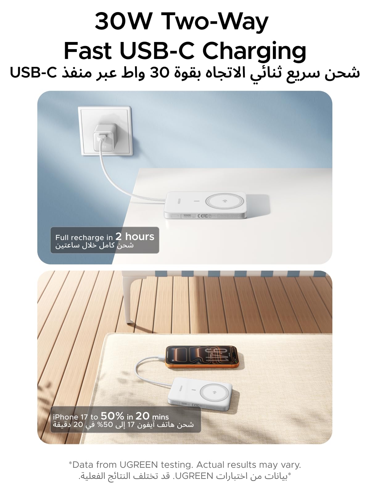 UGREEN MagFlow Air Magnetic Power Bank 10000mAh 15W Lunar White