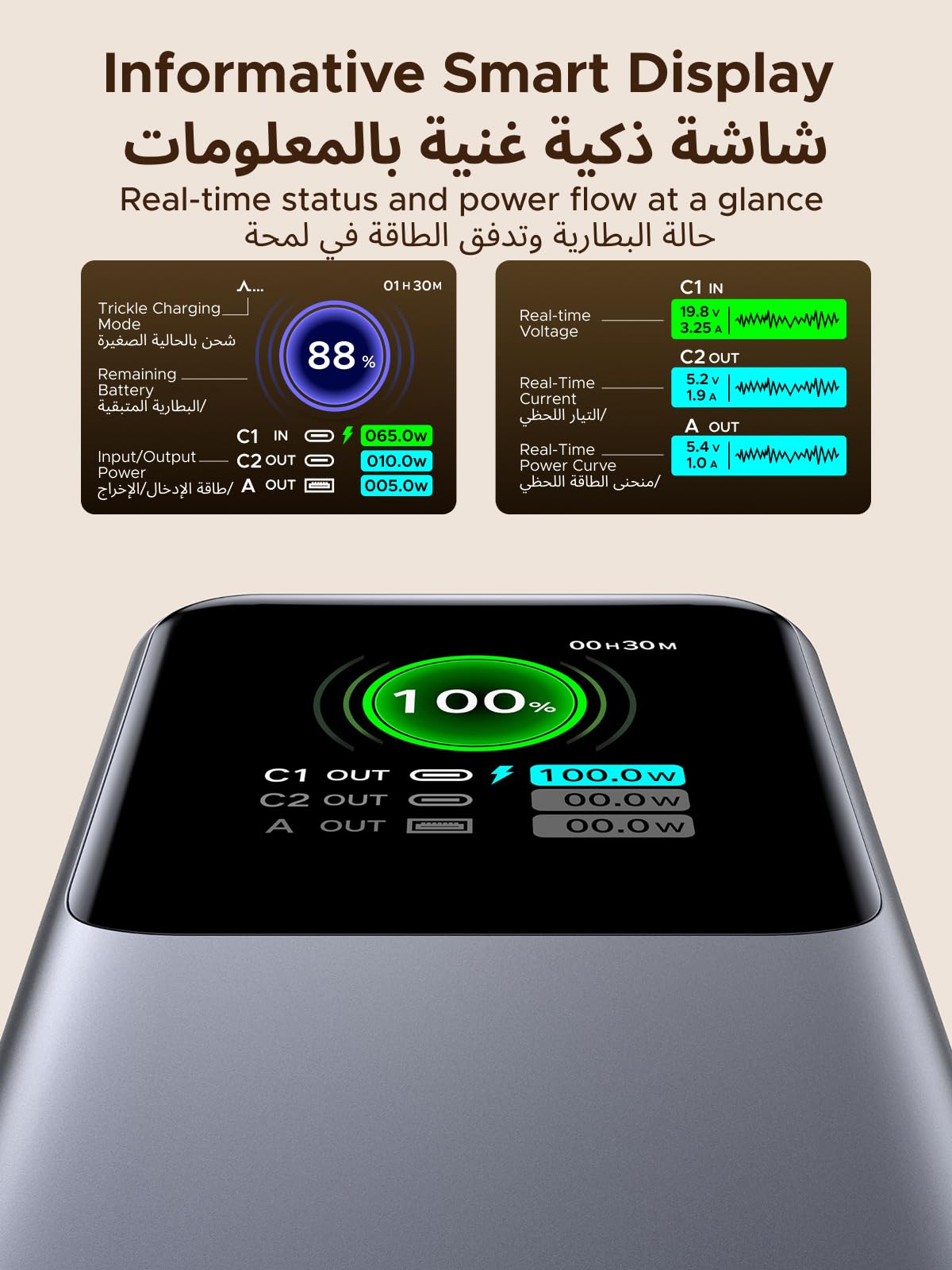 UGREEN Nexode Power Bank 20000mAh 165W with Retractable USB-C Cable