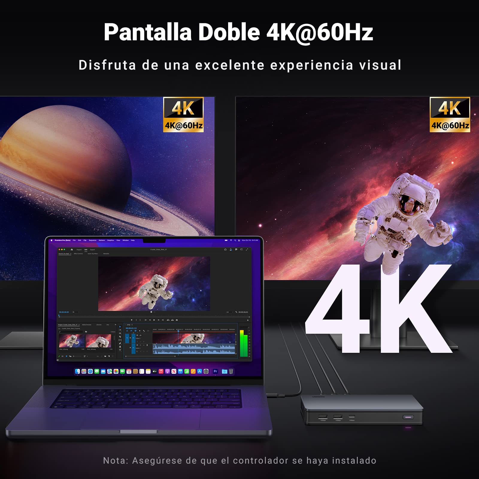 UGREEN Revodok Pro 209 10Gbps Docking Station USB C DisplayLink 9 En 1 Doble Pantalla