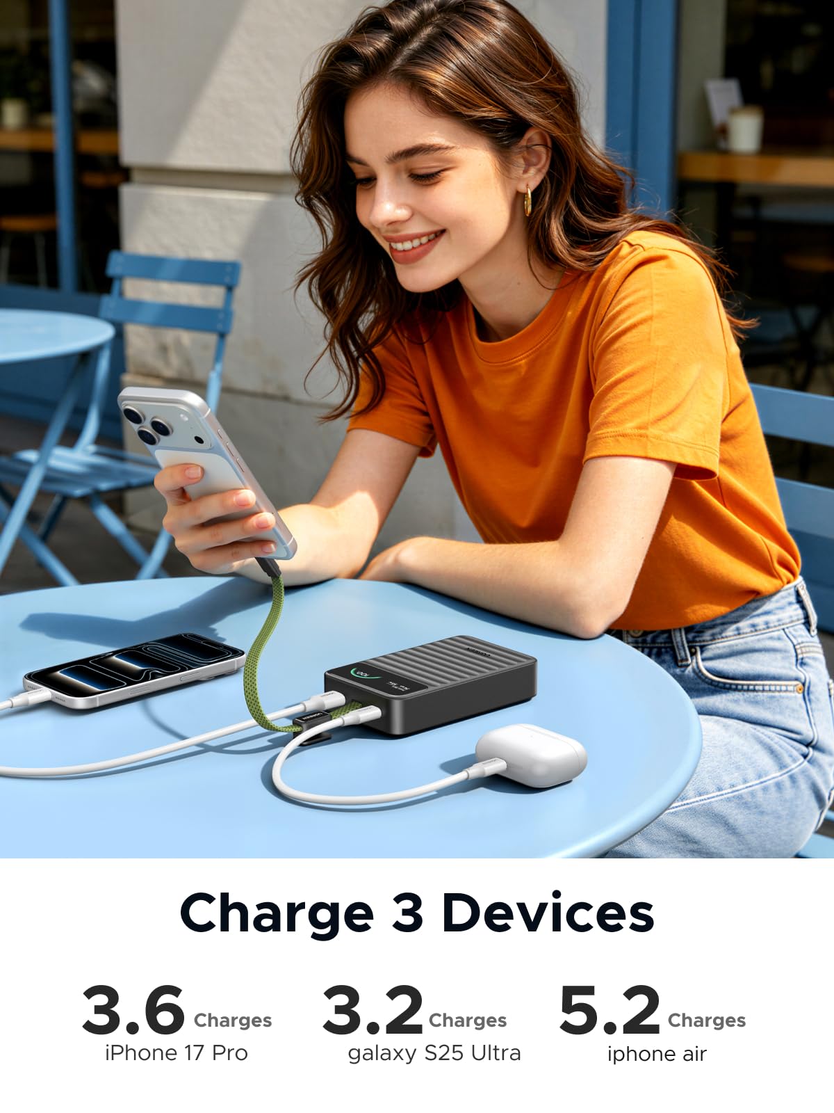 UGREEN Nexode Power Bank 20000mAh 45W with Built-in USB-C Cable Smart Display