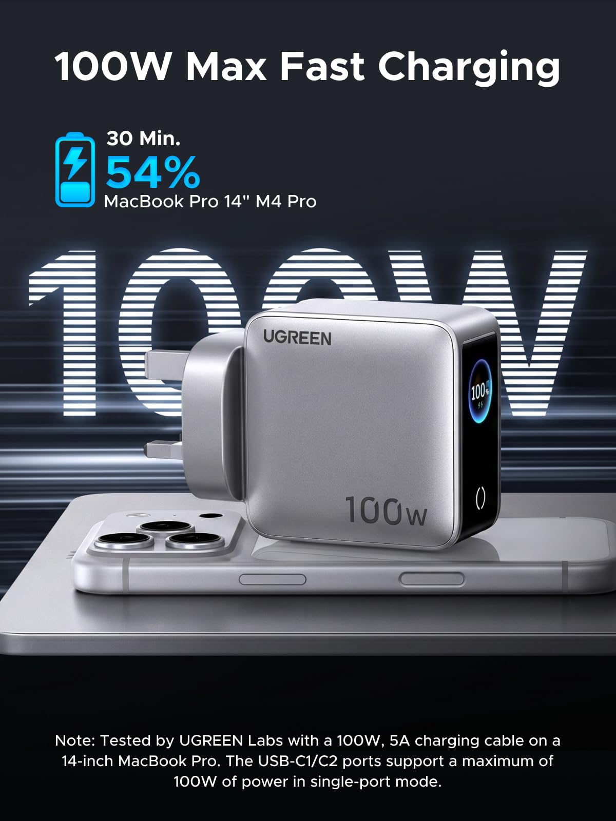 UGREEN Nexode Pro 100W 4-Port GaN Charger with Smart Display