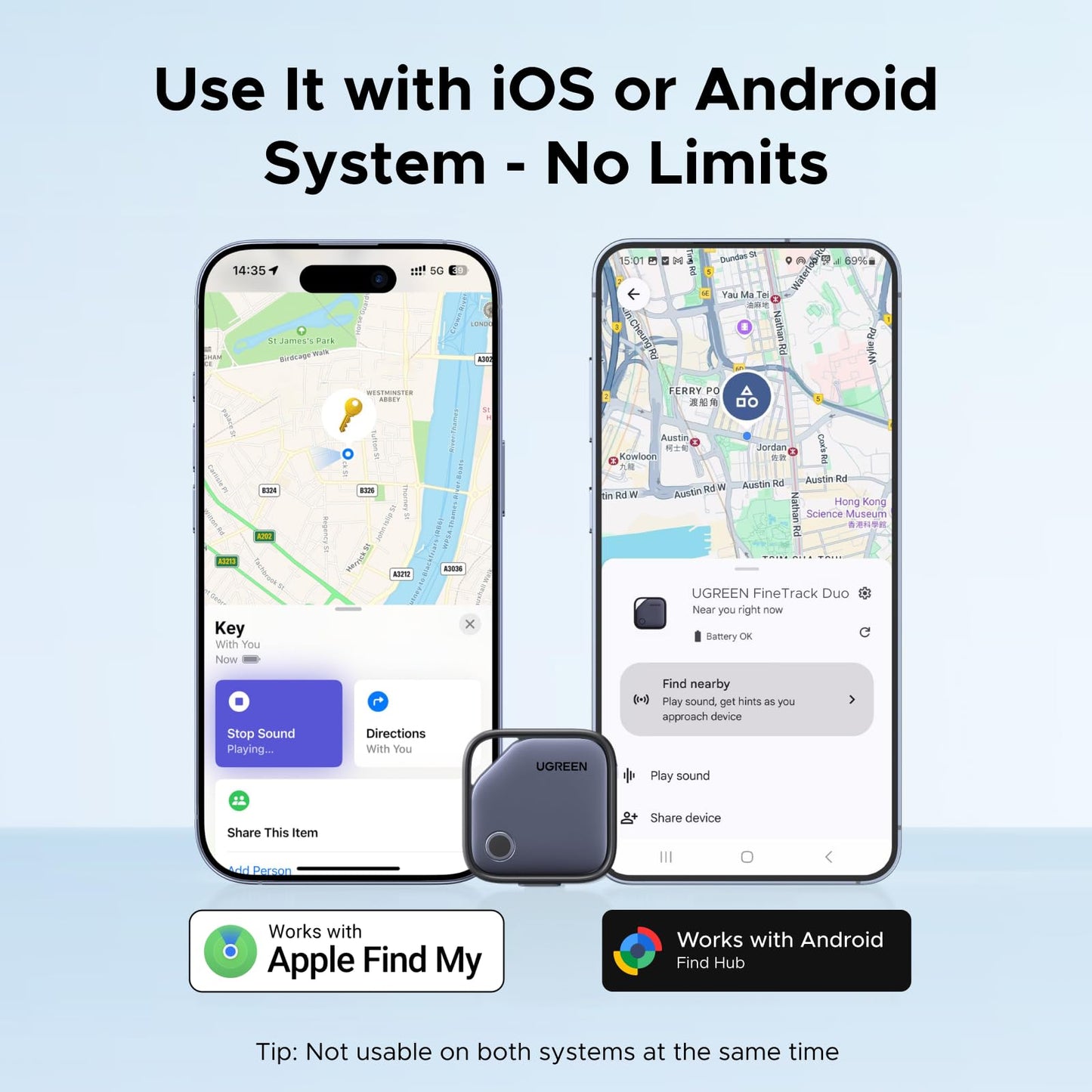 UGREEN FineTrack Duo for iOS or Android, Dual System USB-C Rechargeable