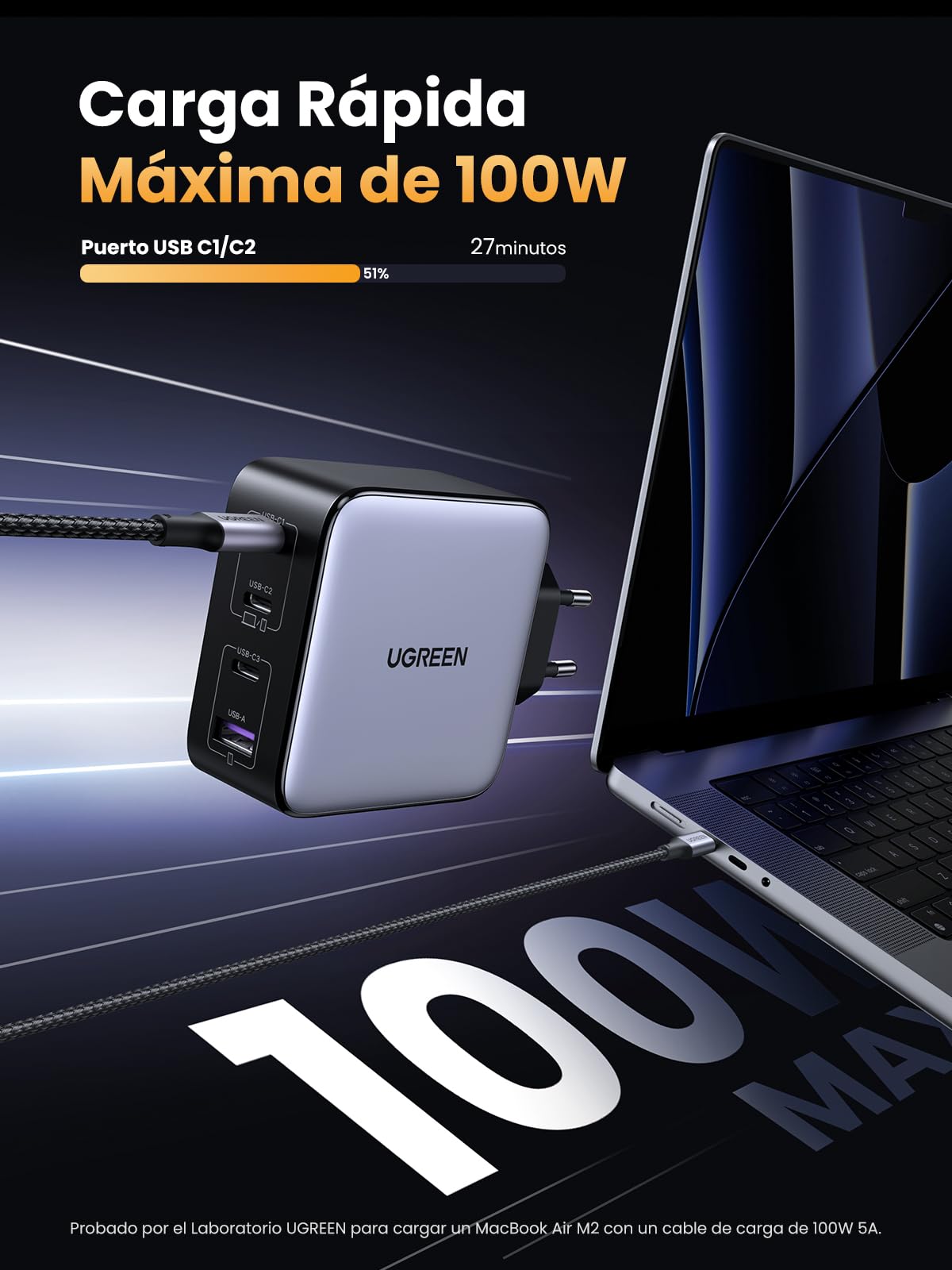 UGREEN Nexode Cargador USB C 100 W con 4 Puertos