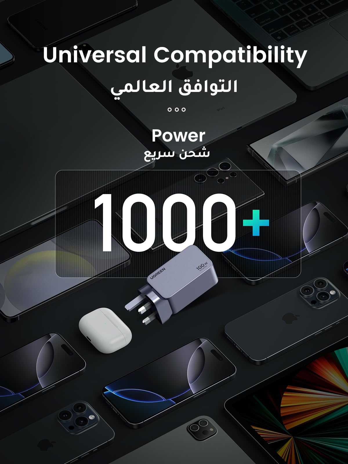 UGREEN Nexode Pro شاحن GaN سريع ثلاثة منافذ 100 واط