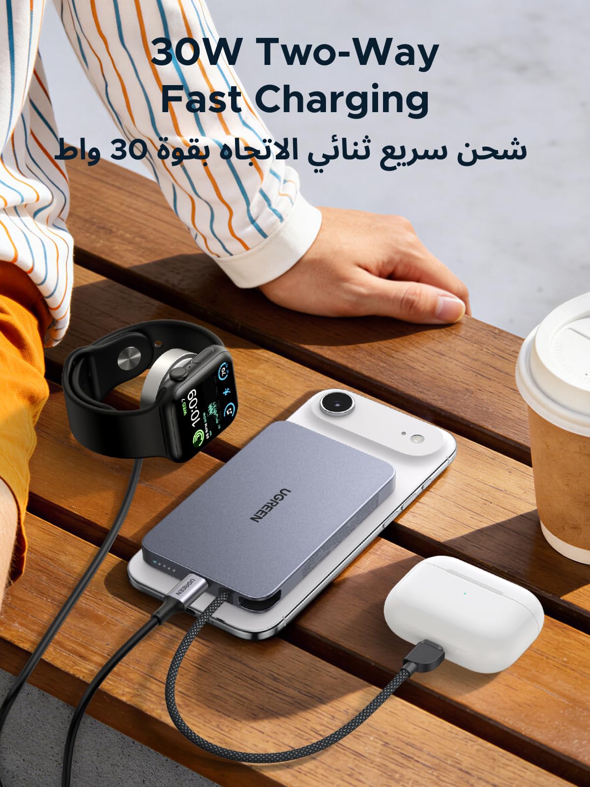 باور بانك يوجرين ماج فلو إير المغناطيسي بسعة 10000mAh وقدرة 15 واط – رمادي فضائي