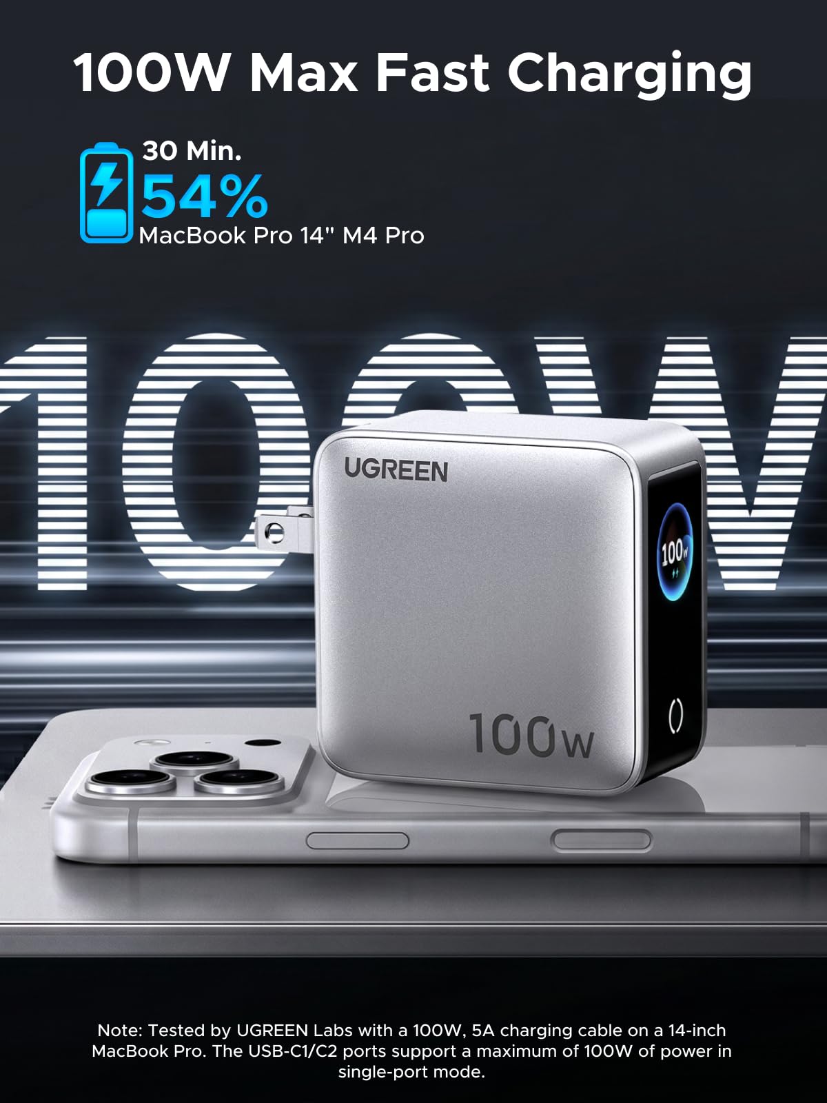 Củ sạc GaN UGREEN Nexode Pro 100W 4 cổng kèm màn hình hiển thị thông minh