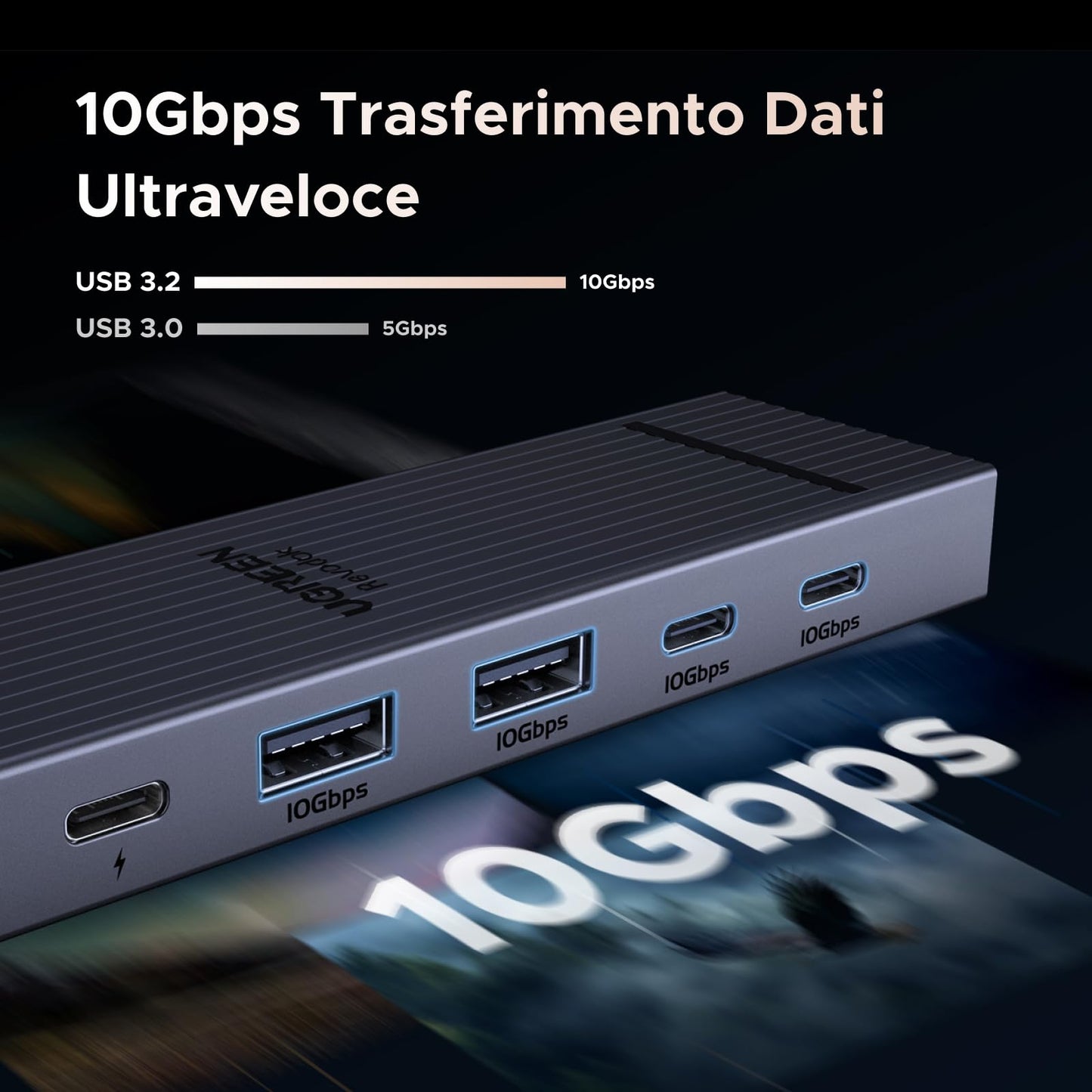 UGREEN Revodok Pro 106 10Gbps Hub USB C HDMI 4K 60Hz Adattatore Type C 3.2 Gen 2 PD 100W