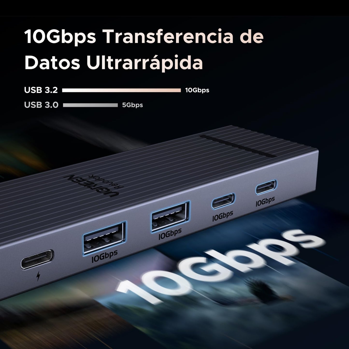 UGREEN Revodok Pro 106 10Gbps Hub USB C HDMI 4K 60Hz Adaptador Ladron Tipo C 3.2 Gen 2 PD 100W 