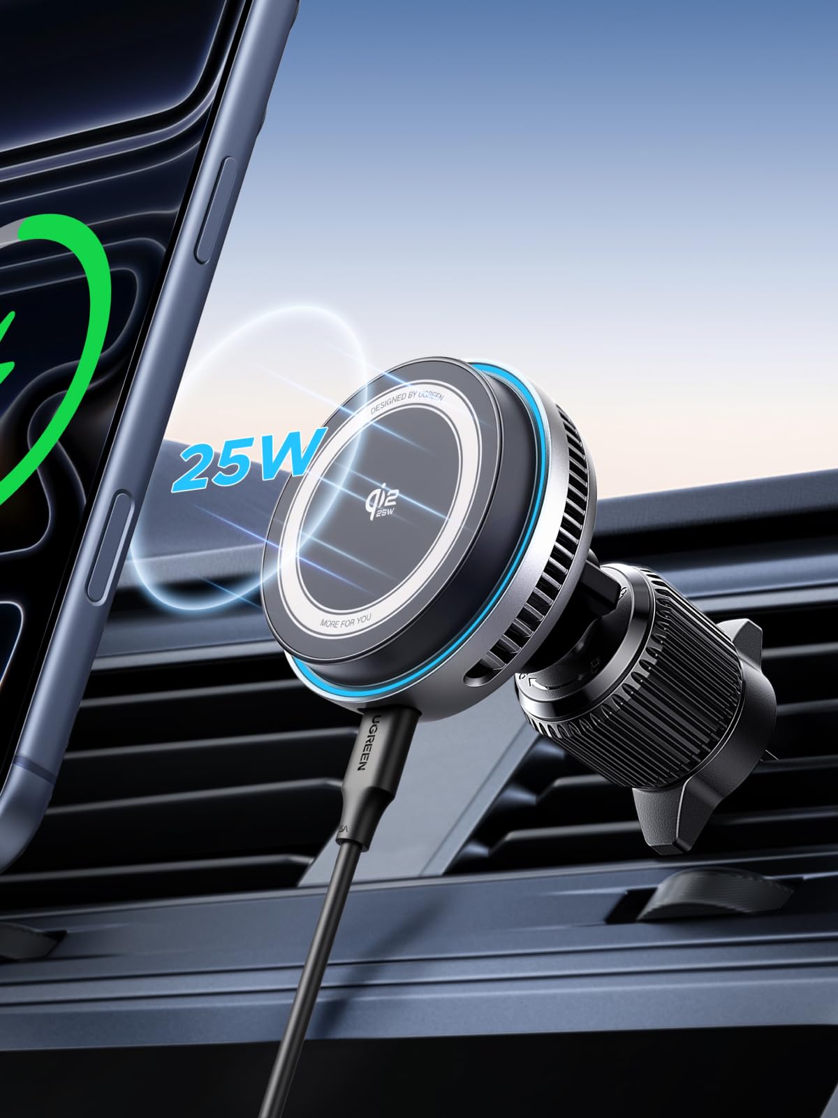 UGREEN MagFlow Pro Magnetic Wireless Car Charger 25W
