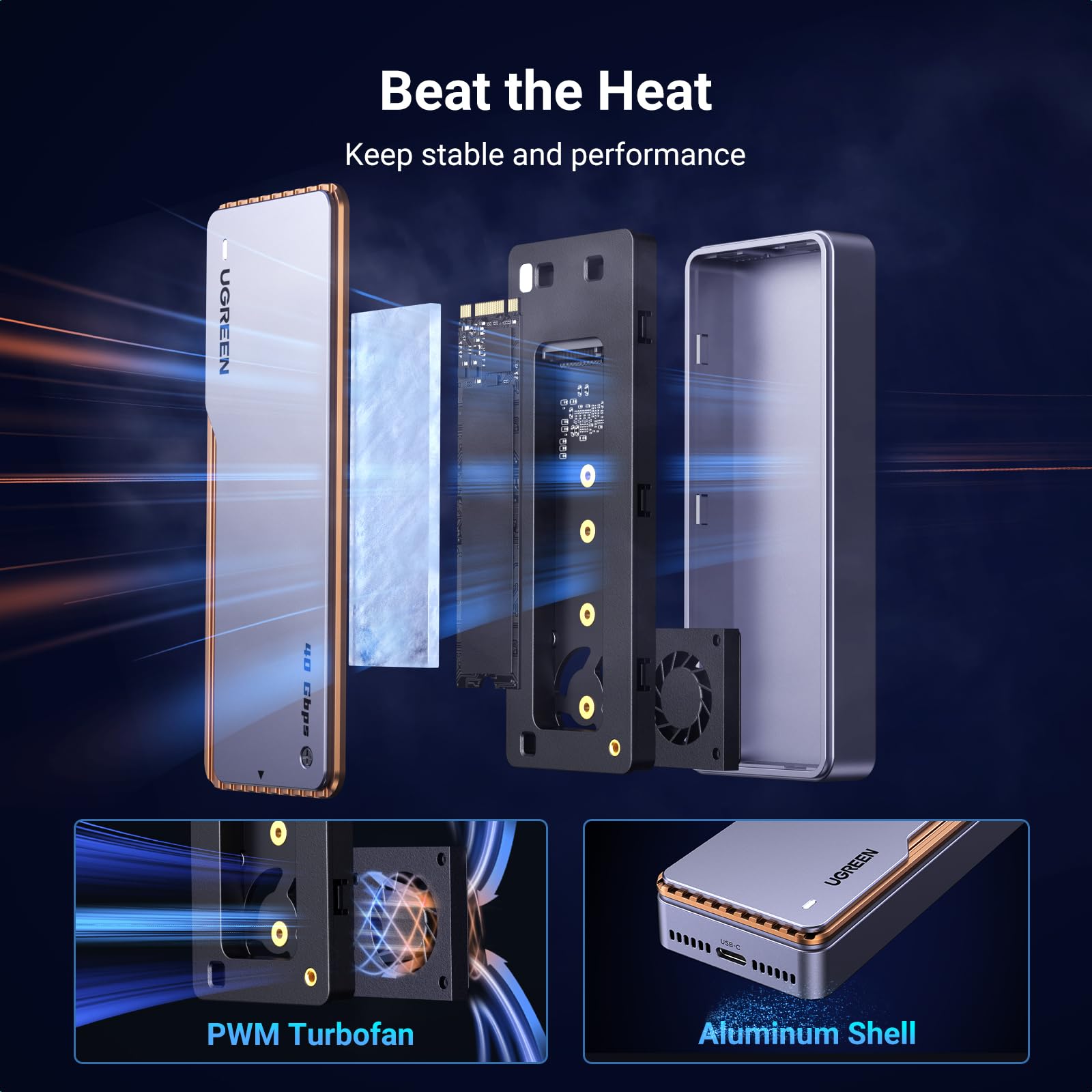 UGREEN Tool-Free 40Gbps NVMe SSD Enclosure with Fan