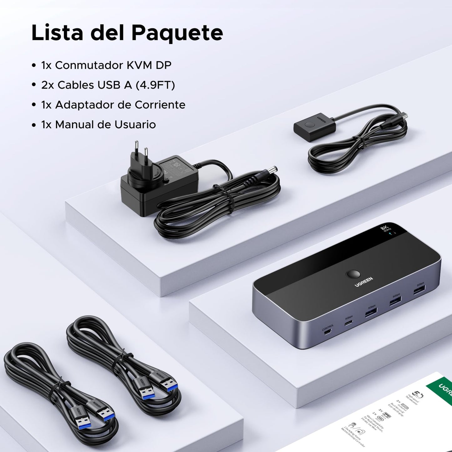 UGREEN Switch KVM DisplayPort 2 Entradas 2 Salidas 8K60Hz 4K240Hz Dos Monitores