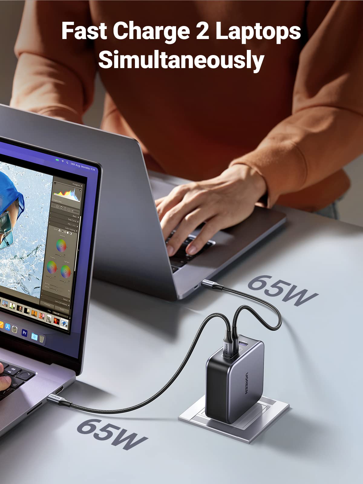 UGREEN Nexode 140W 3-Port Charger with Retractable USB-C Cable