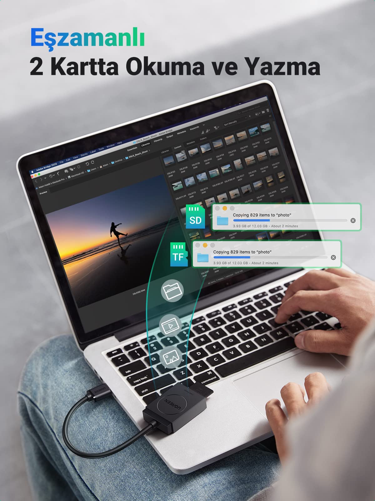 UGREEN 2’si 1 Arada USB 3.0 Kart Okuyucu