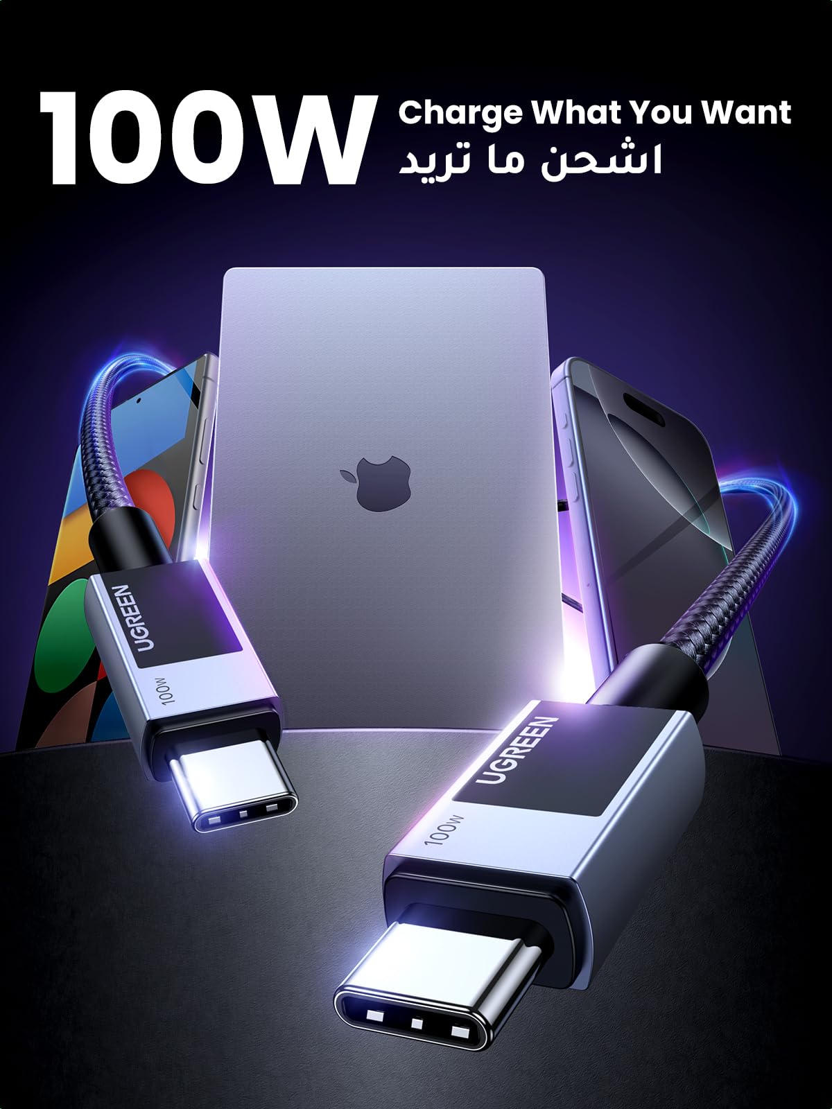 UGREEN 100W USB C Charger Cable 1M, PD 3.1 Type C to Type Cable, Fast Charging USB C Cord, 480Mbps Data Transfer for iPhone 15-17 Series, MacBook Pro M3, iPad Pro 2022/Air 5, Galaxy S25 Ultra/24