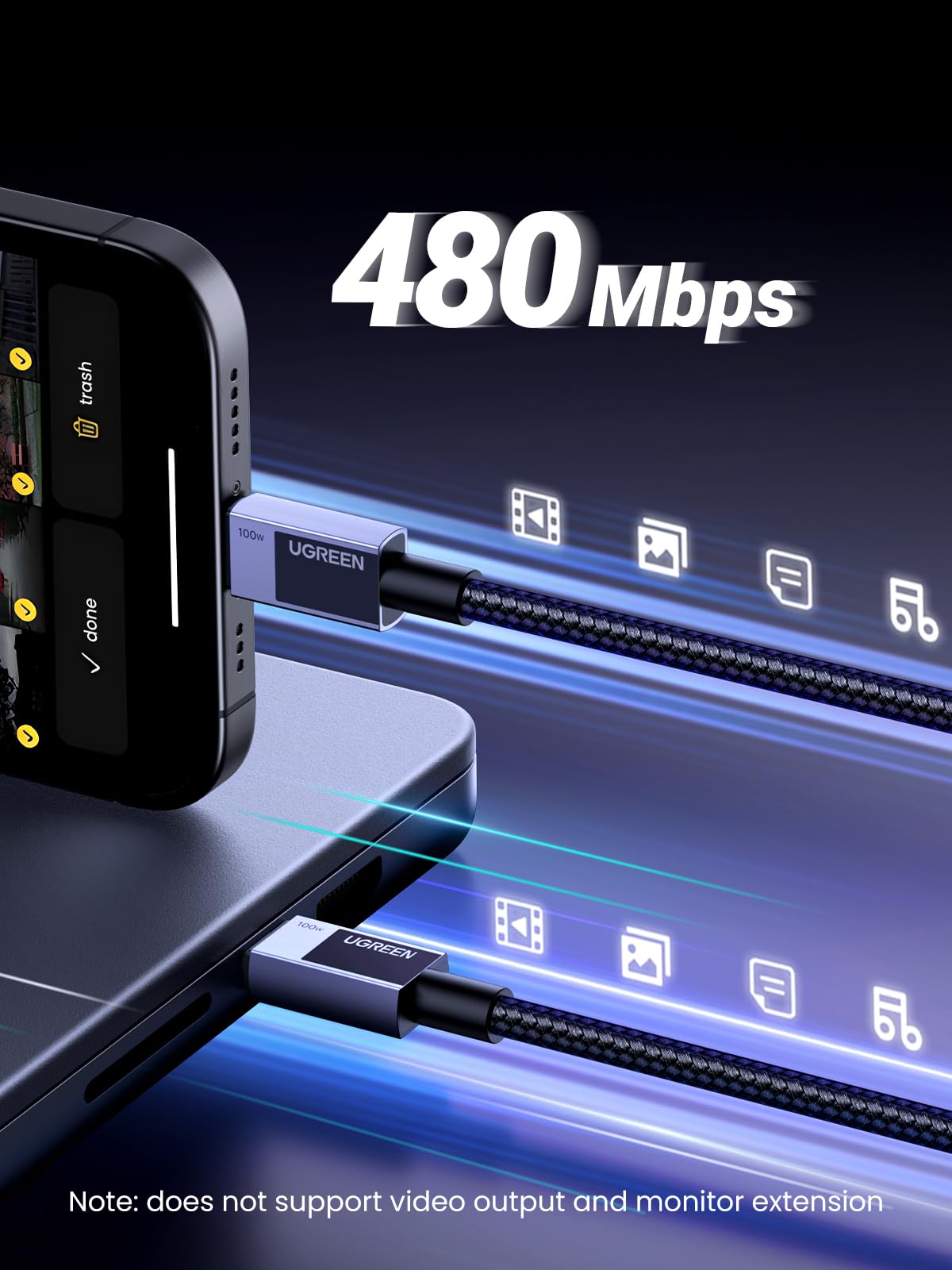 UGREEN 100W USB C Charger Cable 1M, PD 3.1 Type C to Type Cable, Fast Charging USB C Cord, 480Mbps Data Transfer for iPhone 15-17 Series, MacBook Pro M3, iPad Pro 2022/Air 5, Galaxy S25 Ultra/24