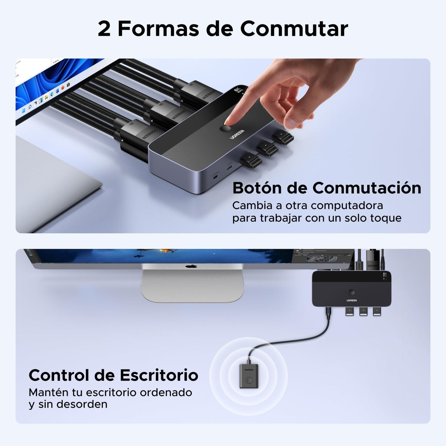 UGREEN Switch KVM DisplayPort 2 Entradas 2 Salidas 8K60Hz 4K240Hz Dos Monitores