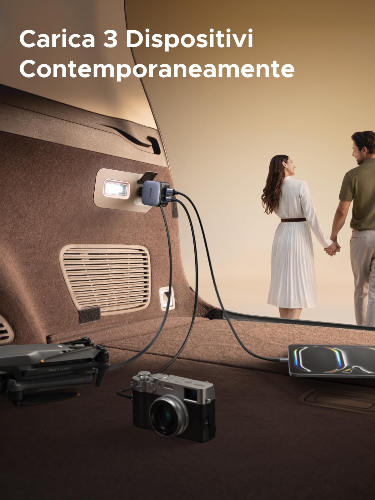 UGREEN 60W Retrattile Caricatore Auto, Caricabatteria Accendisigari USB C 3 Porta Ricarica Rapida