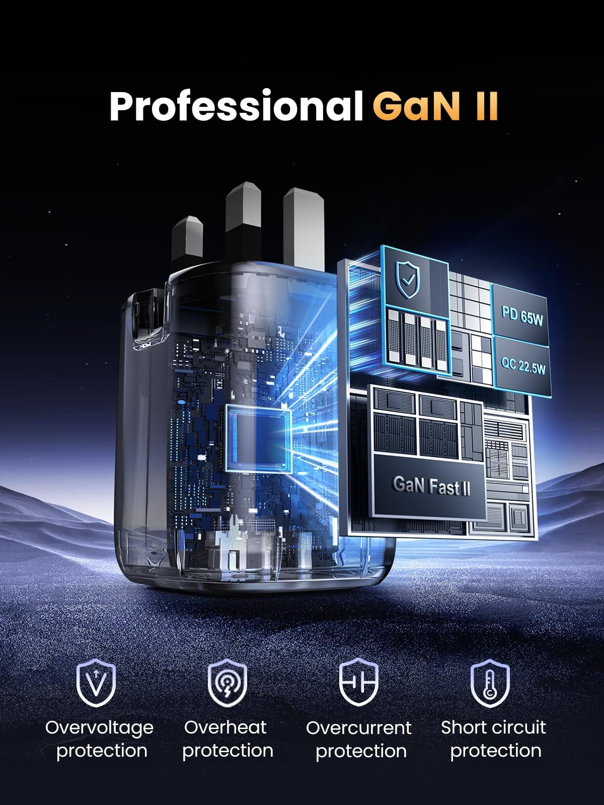 UGREEN Nexode شاحن GaN سريع ثلاثة منافذ 65 واط