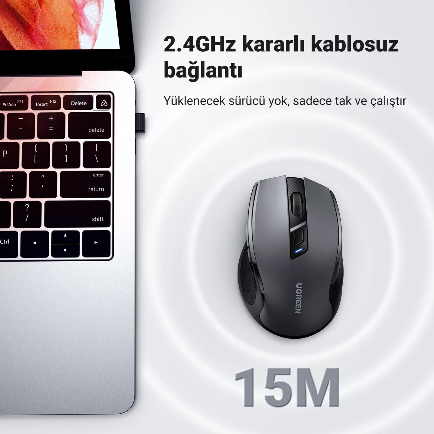 UGREEN Ergonomik Kablosuz Mouse 2.4G