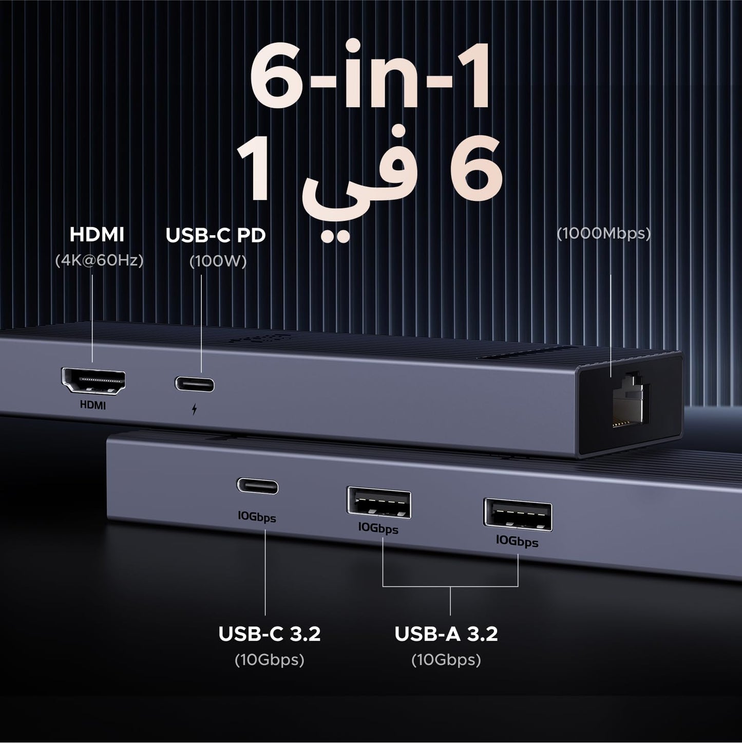 UGREEN Revodok Pro 1061 موزع USB-C ‏6 في 1