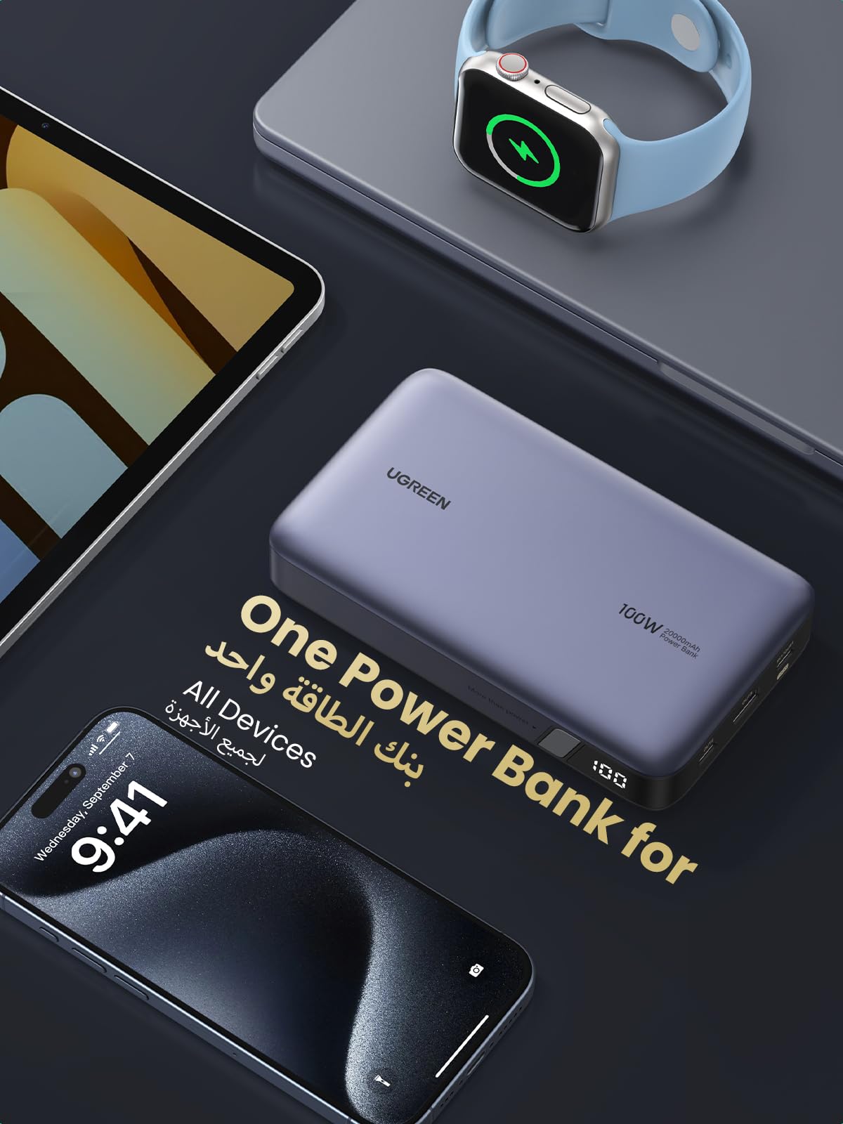 UGREEN Nexode باور بنك ‎20000‎ مللي أمبير ‎100‎ واط
