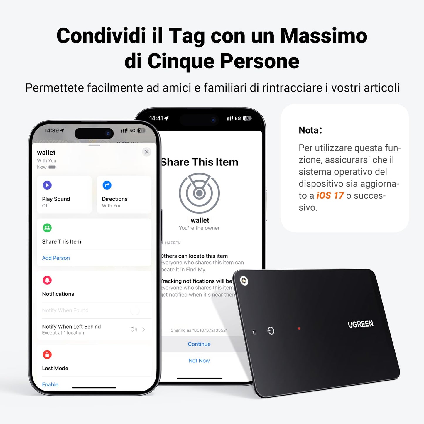 UGREEN FineTrack Slim Smart Finder Localizzatore Supporto iOS Tracker Bluetooth Card Scheda Localizzazione