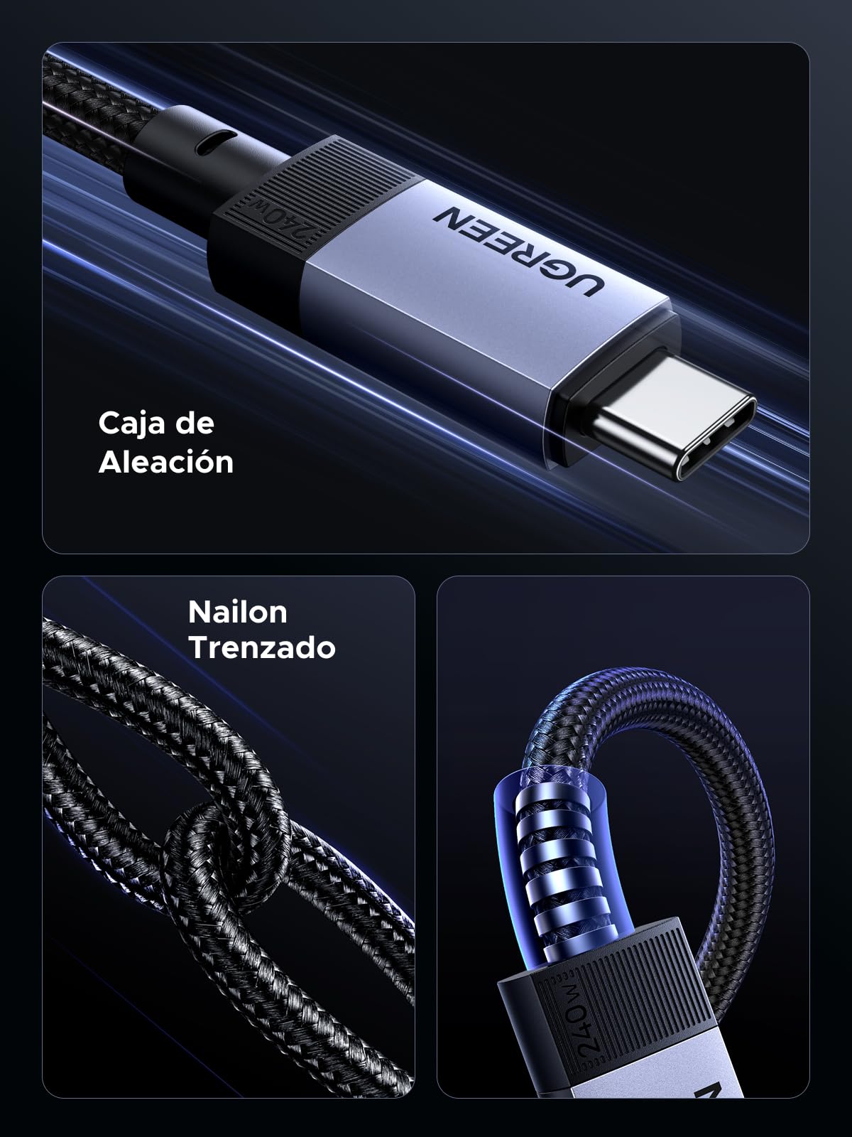 UGREEN Cable USB Type C Vídeo 4K@60Hz, USB 3.2 10Gbps,240W