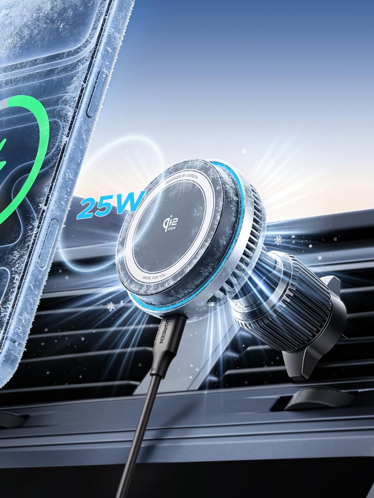 شاحن سيارة مغناطيسي لاسلكي UGREEN MagFlow Pro 25W