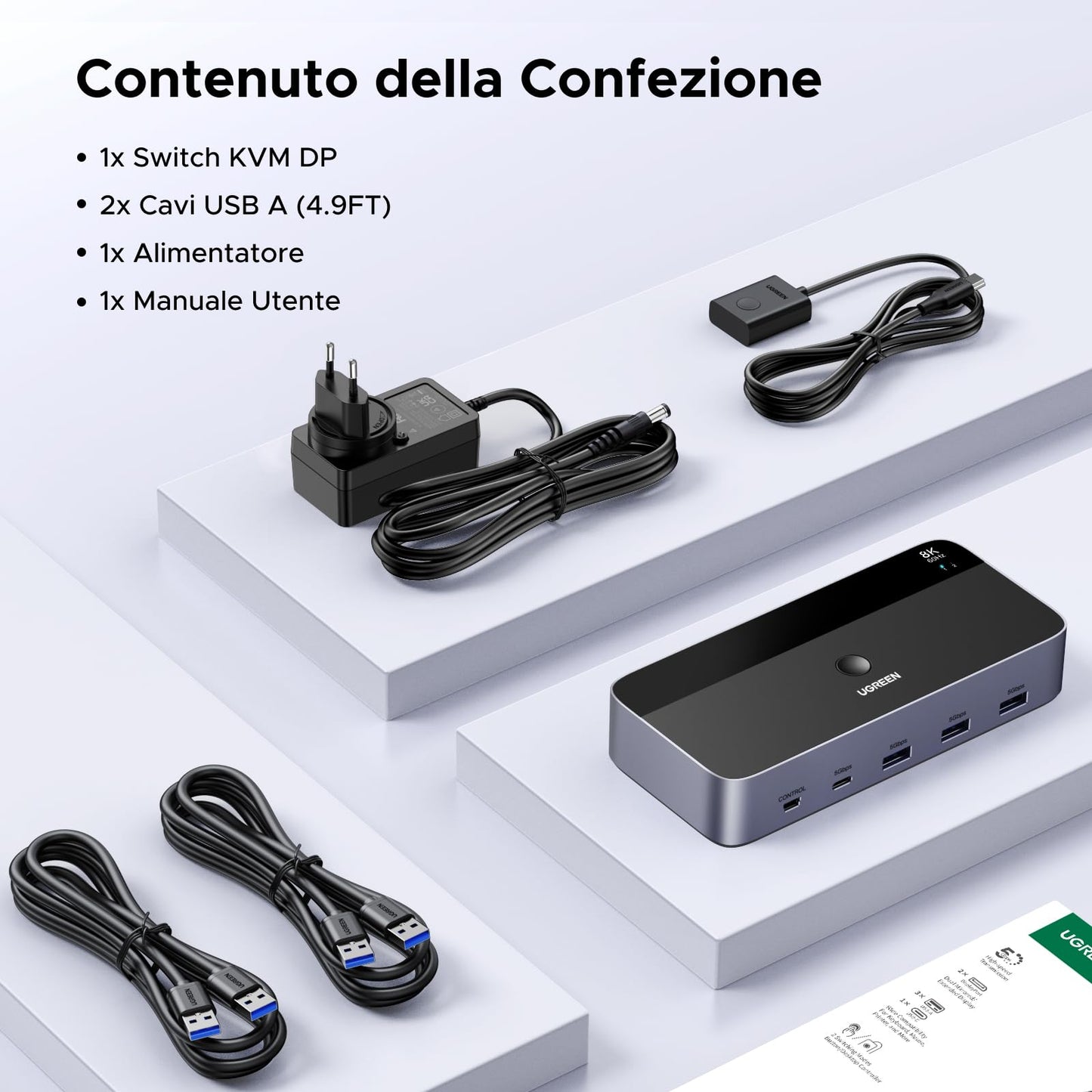 UGREEN Switch KVM DisplayPort 2 Ingressi 2 Uscite 8K 60Hz 4K 240Hz Doppio Schermo