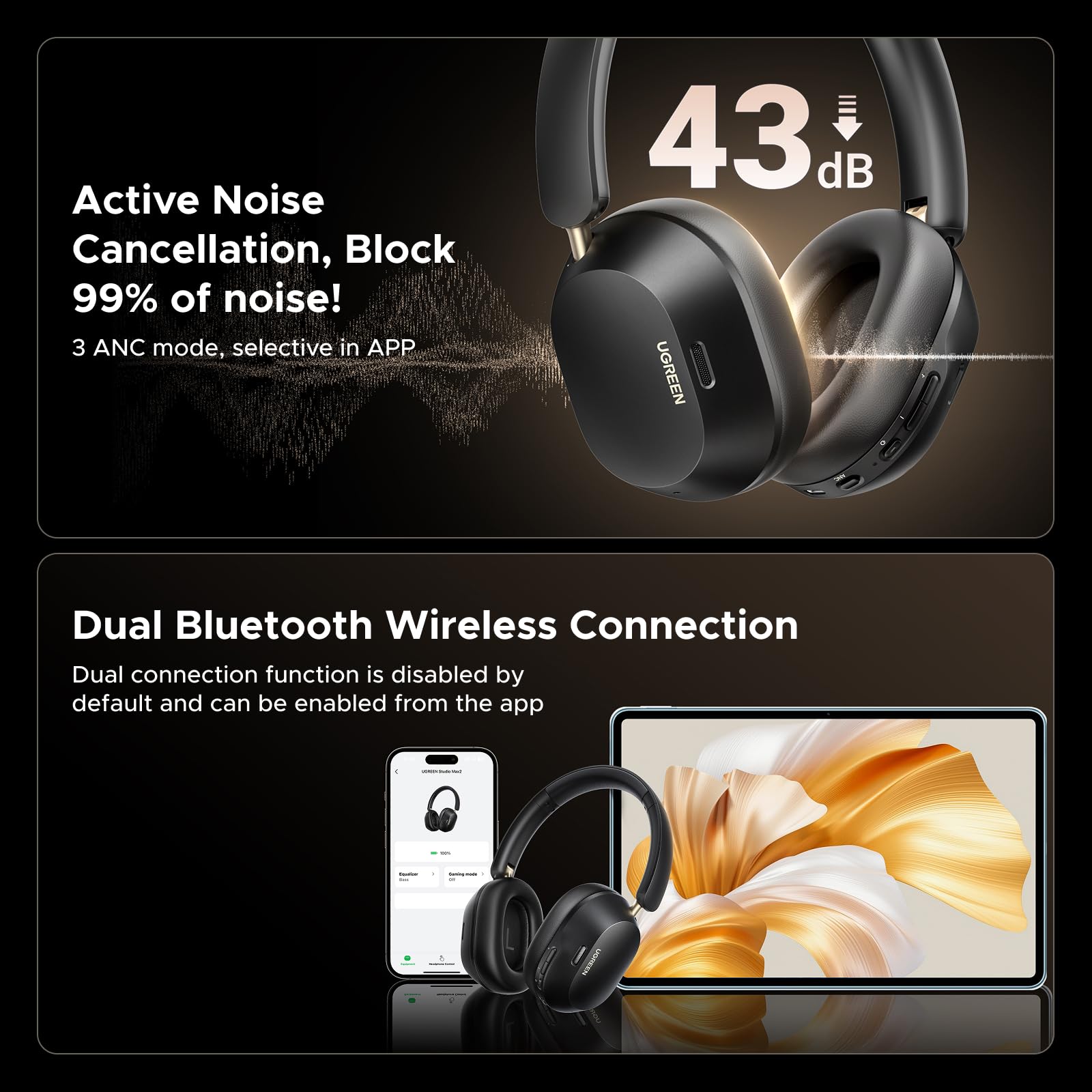 UGREEN HiTune MAX 5C Bluetooth Headphones Black – UGREEN Official Site
