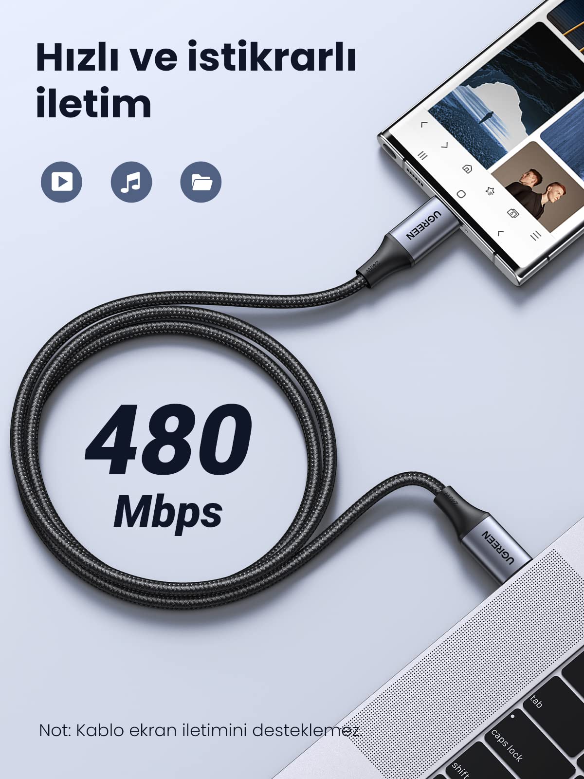 UGREEN USB-C’den USB-C’ye Kablo (Alüminyum Kaplama, Örgü)