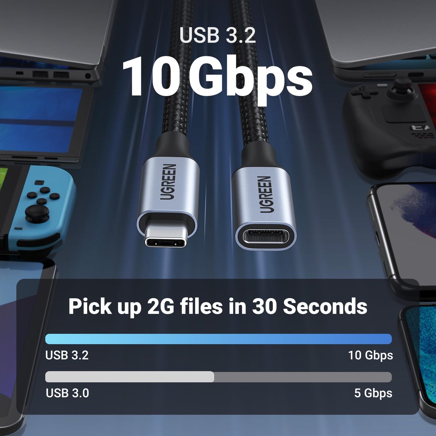 UGREEN USB C Extension Cable USB 3.2 Gen 2 10Gbps, 3FT