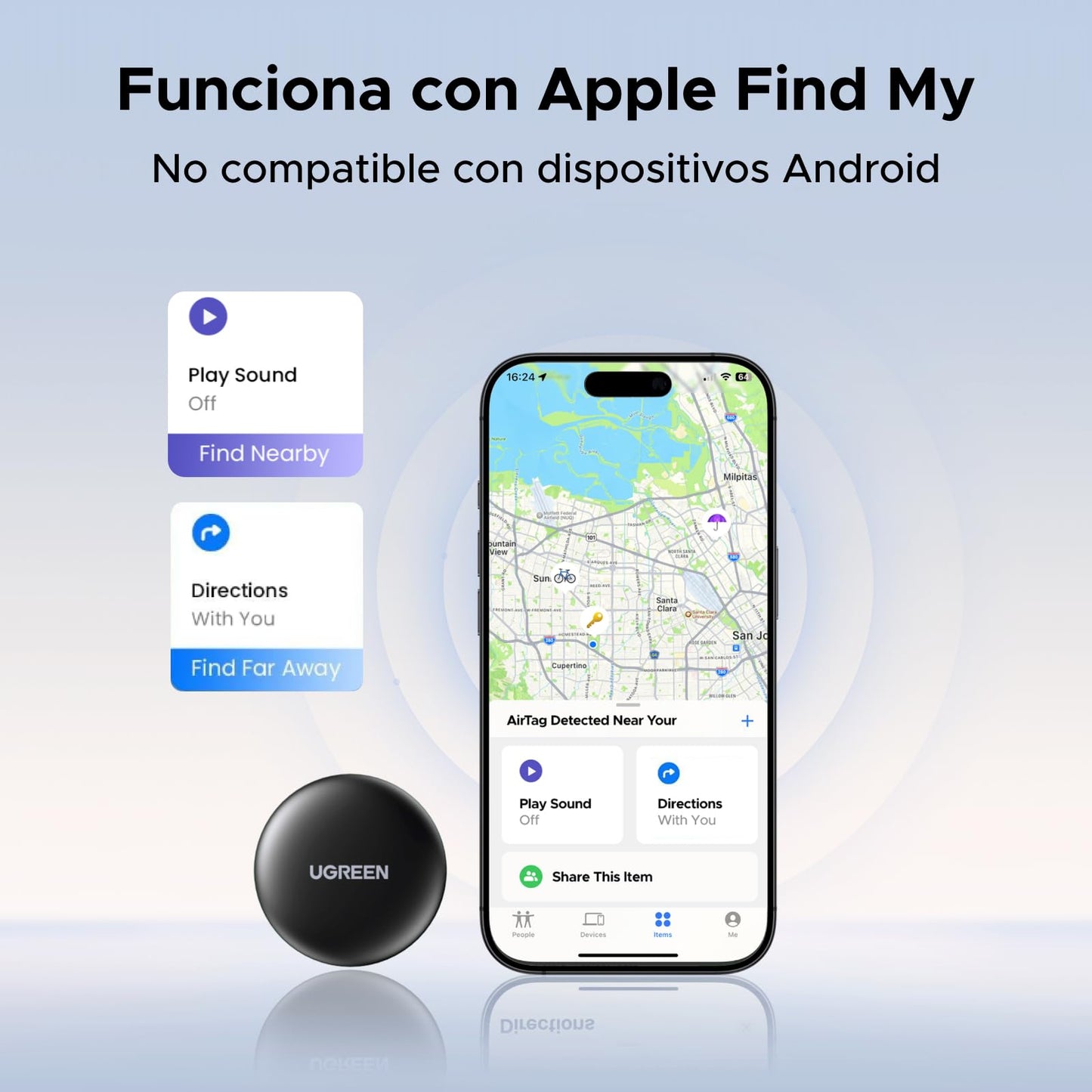 UGREEN FineTrack Mini Tag Localizador Bluetooth SmartTag Tracker Soporte iOS Batería de 18 Meses Rastreador