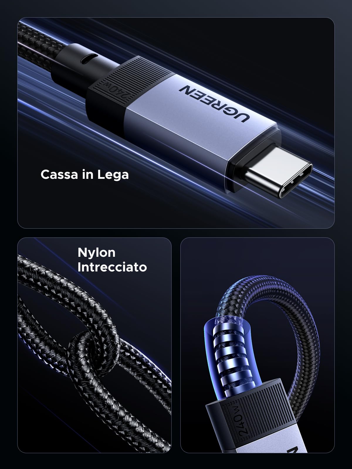 UGREEN Cavo USB C Video 4K@60Hz, USB 3.2 10Gbps, 240W