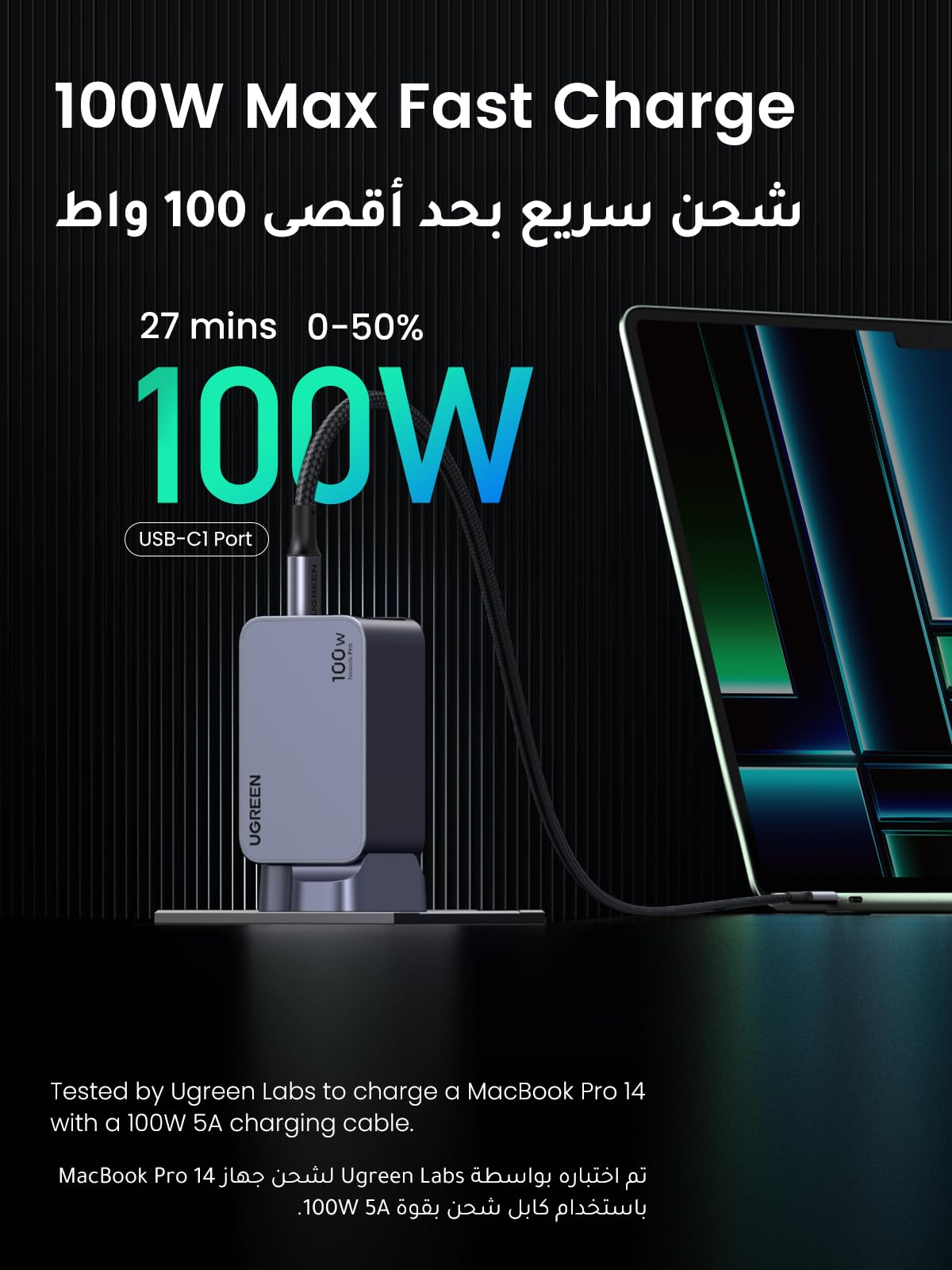 UGREEN Nexode Pro شاحن GaN سريع ثلاثة منافذ 100 واط