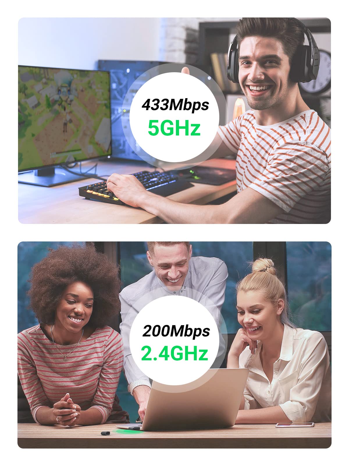 UGREEN 2.4GHz ve 5GHz Çift Bant USB Wi-Fi Adaptörü