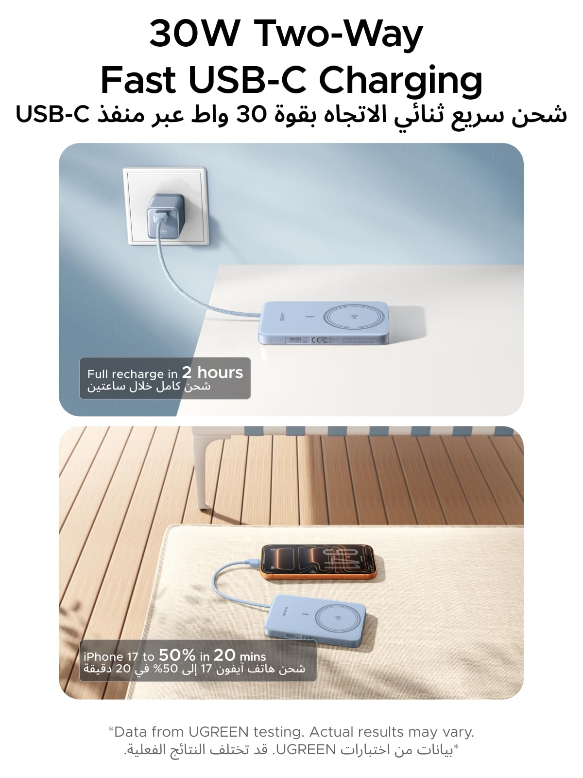 UGREEN MagFlow Air Magnetic Power Bank 10000mAh 15W Starlight Blue